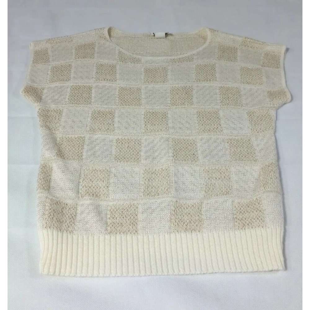 VTG 80's Kenneth Too Sleeveless Acrylic Rayon Sweater Top Ivory Pastel USA